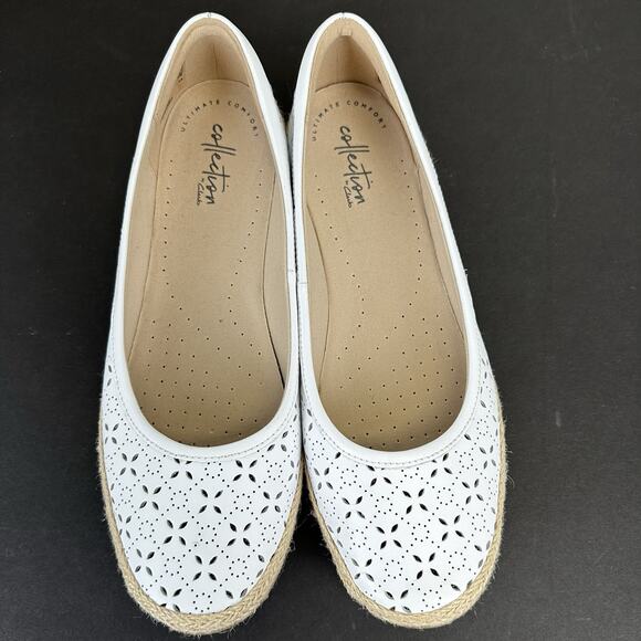 Clarks Collection 8.5 W Danelly Art White Lasercut Espadrille Ballet Flat‎ Shoes - Picture 3 of 9